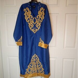 Ashro Plus Size Omari Pant Set Royal Blue /Gold African Caftan Sz 3X